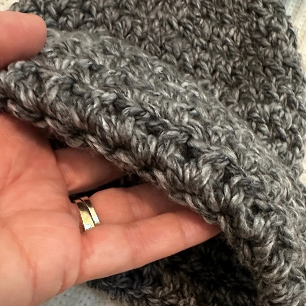 Super Warm Chunky Crochet Knit Gray Beanie Hat with Oversized Faux Fur Pom, OS